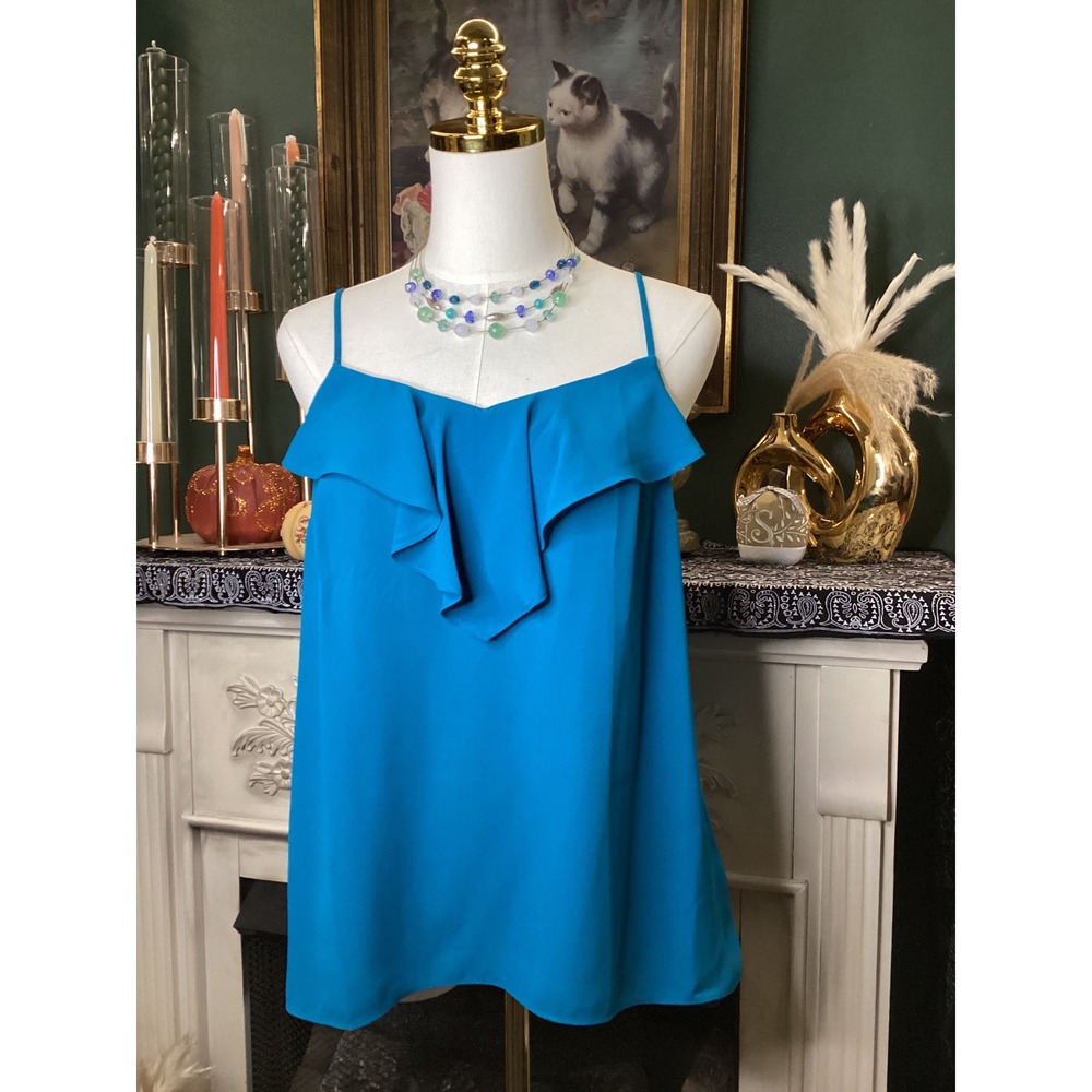 Lilly Pulitzer Teal Blue Ruffle V-Neck Cami Adjustable Spaghetti Strap Small